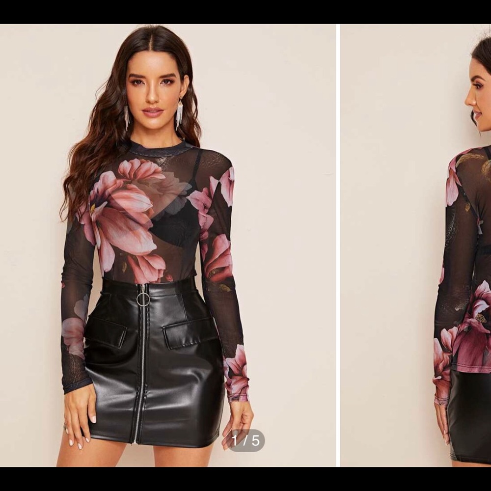 Floral Print Sheer Mesh Top